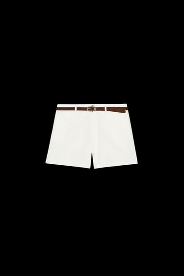 BERMUDASHORTS MIT ABNÄHERN UND GÜRTEL - Cremefarben von Zara - Bild 0
