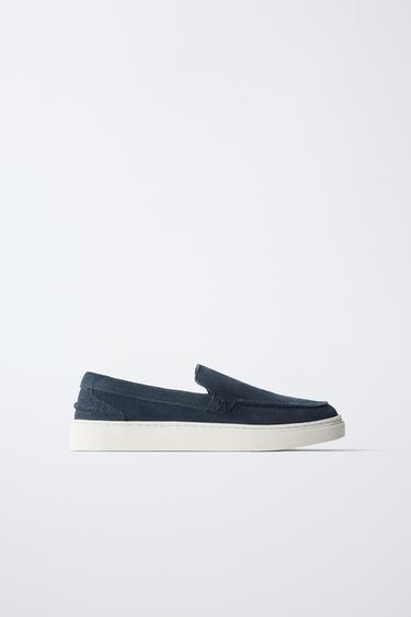 Zara LEATHER LOAFERS - Navy Blue