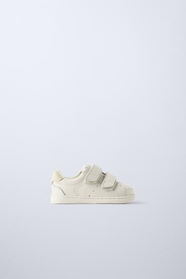 Zara LEATHER SNEAKERS WITH ADJUSTABLE STRAPS - White
