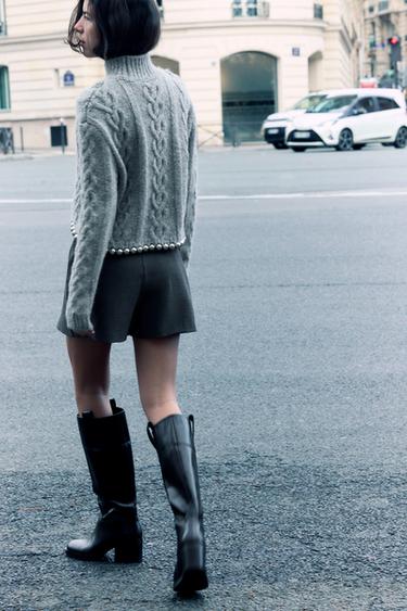 CABLE-KNIT SWEATER WITH BEADS - Grey by Zara - Image 2