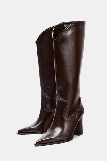 BOTTES DE COW-BOY À TIGE ASYMÉTRIQUE - Marron de Zara - Image 3