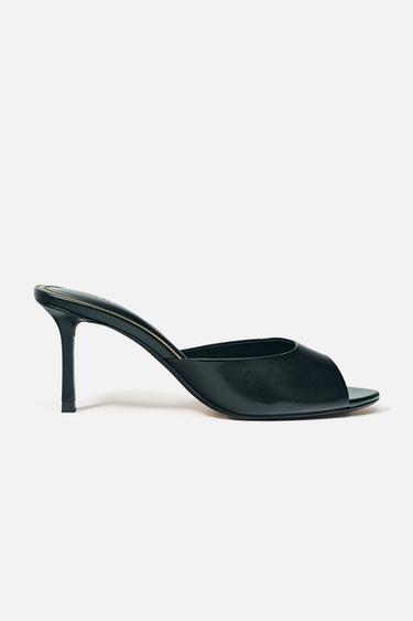LEATHER HEELED MULES - Black by Zara