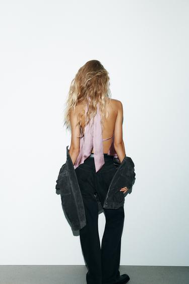 SATIN HALTER TOP - Pale pink by Zara - Image 3