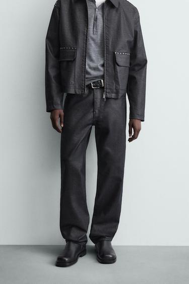 JEANS STRAIGHT FIT FINITURA INCERATA - Blu di Zara