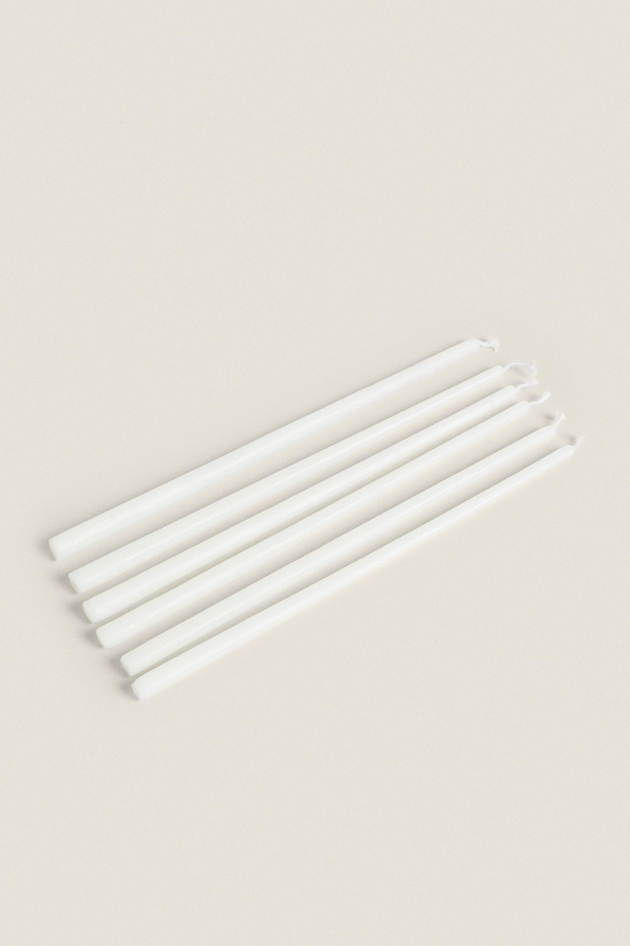 SET OF DECORATIVE CYLINDRICAL LONG TAPER CANDLES (SET OF 6) — Ecru