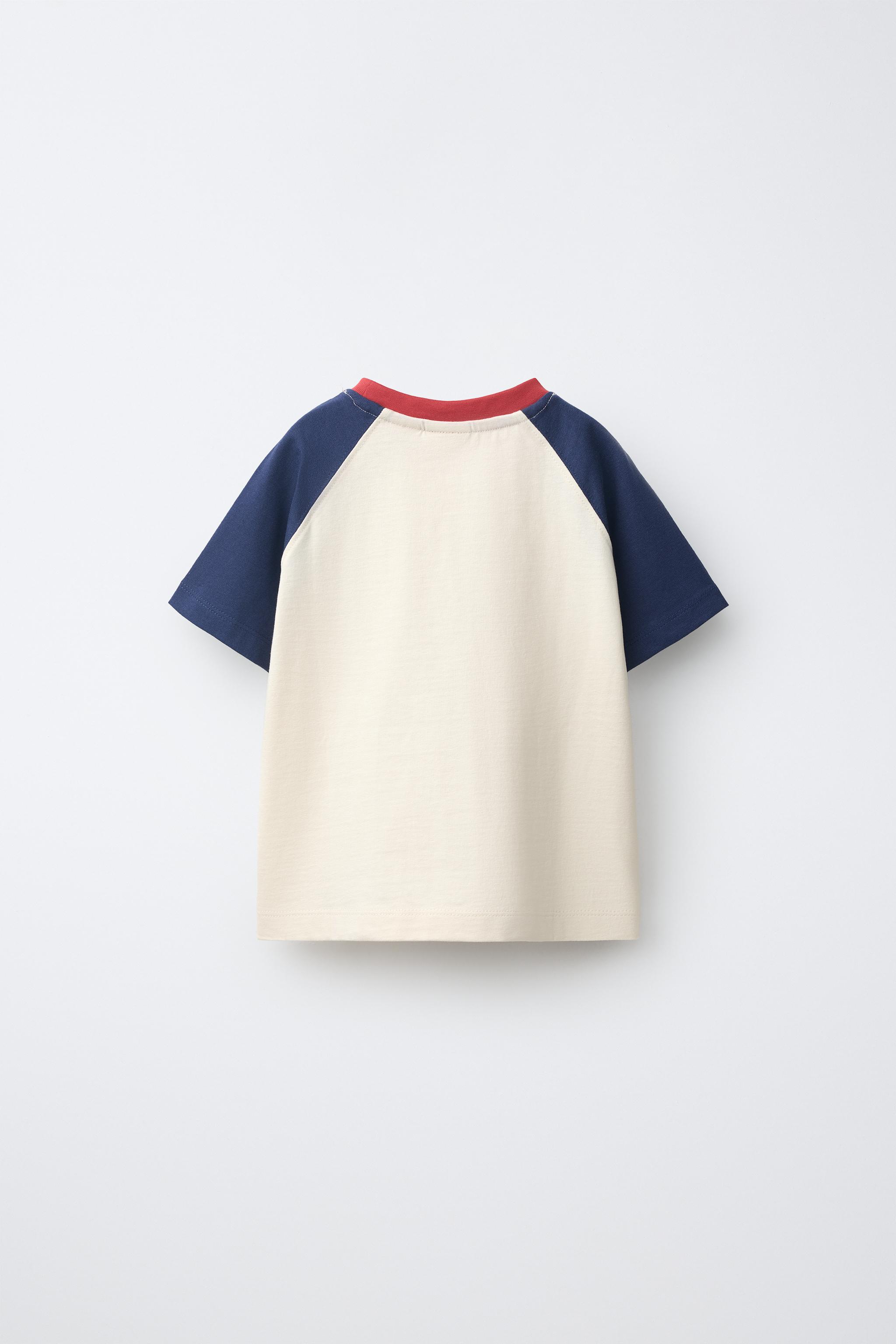 EMBROIDERED RAGLAN SLEEVE T-SHIRT - Navy blue | ZARA United States