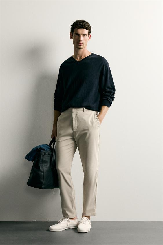 Zara COMFORT SLIM FIT PANTS - Stone - Image 0