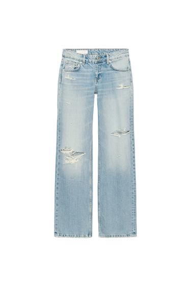 ДЖИНСИ TRF WIDE-LEG З НИЗЬКОЮ ПОСАДКОЮ ТА РОЗРИВАМИ - Блакитний Zara