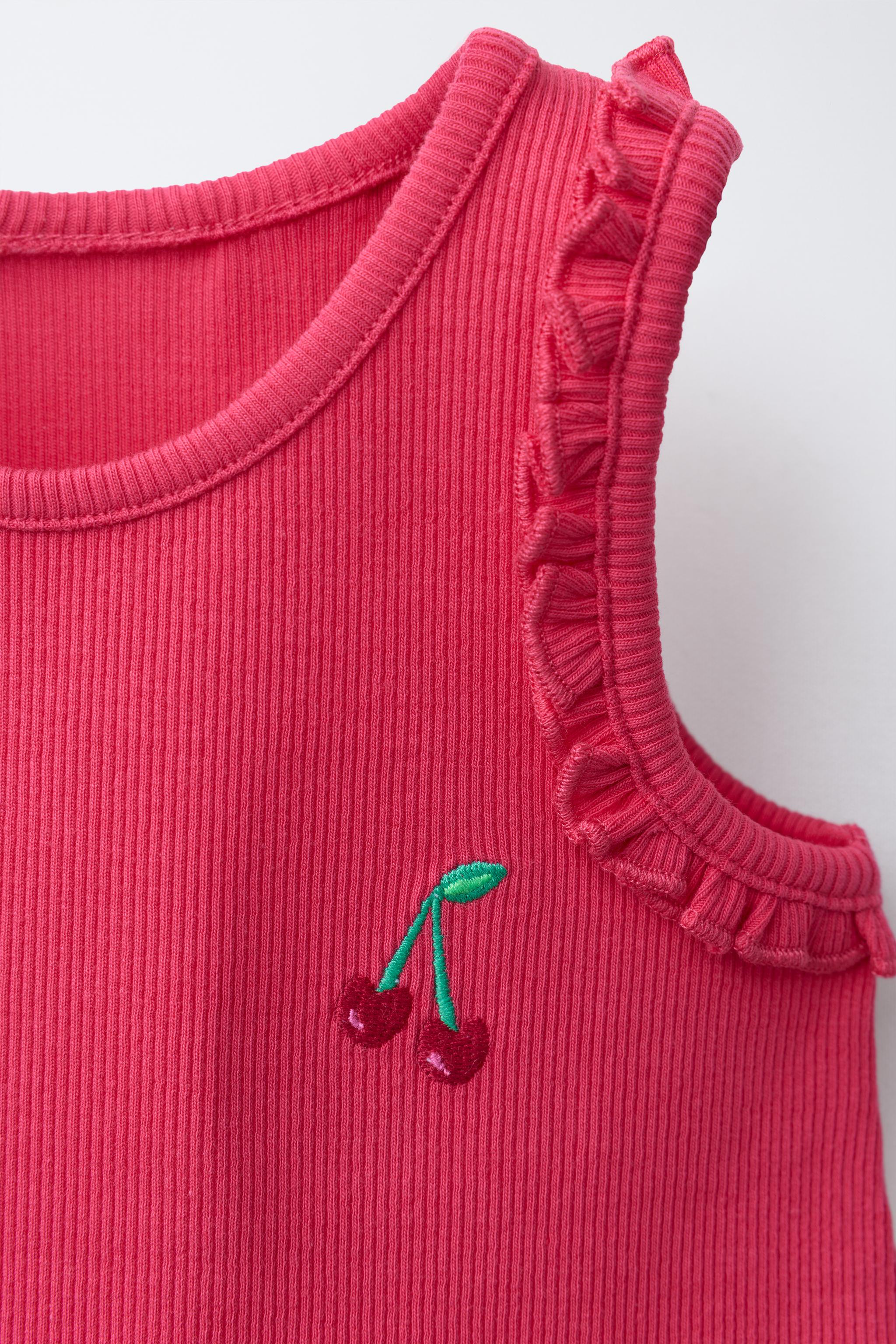 EMBROIDERED RIBBED SLEEVELESS T-SHIRT