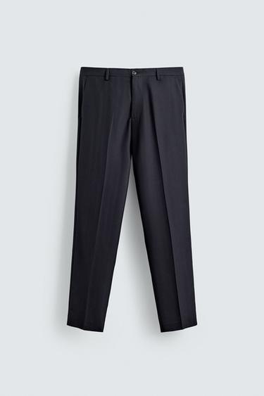 Zara HERRINGBONE SUIT PANTS - Navy blue