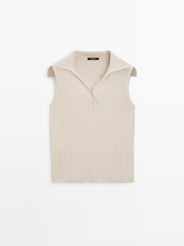 Zara Semi-sheer flowing polo shirt - Ecru