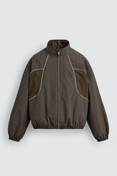 BOXY FIT STRIPED JACKET - Brown by Zara