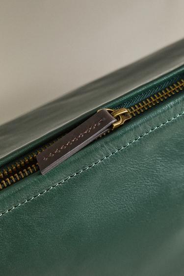 LEATHER TRAVEL WASH BAG - Green by Zara - Image 2