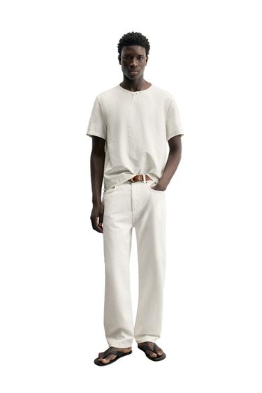 CHEMISE À COL TUNISIEN EN CHANVRE ET COTON - Blanc cassé de Zara