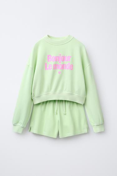 SLOGAN SWEATSHIRT AND BERMUDA SHORTS SET - Green by Zara - Image 0