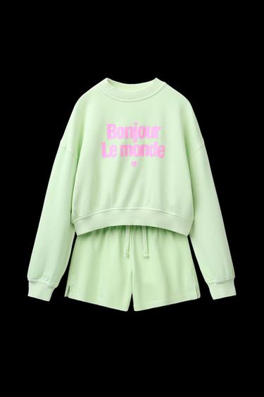SLOGAN SWEATSHIRT AND BERMUDA SHORTS SET - Green by Zara - Image 0