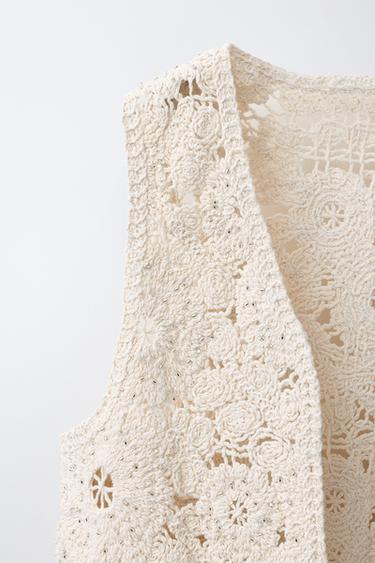BEADED CROCHET KNIT VEST - Ecru by Zara - Image 2