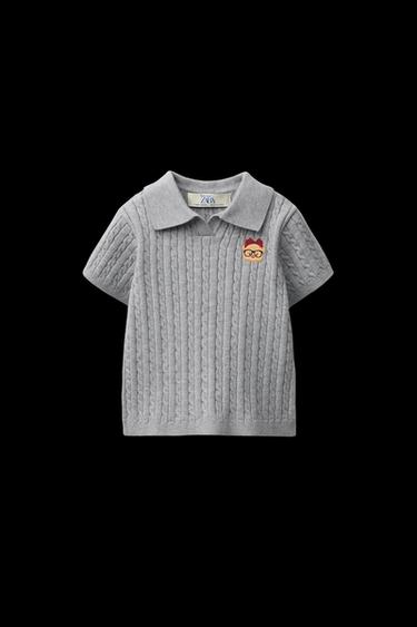 Zara BUTTERBEAR © CABLE KNIT POLO SHIRT - Gray marl