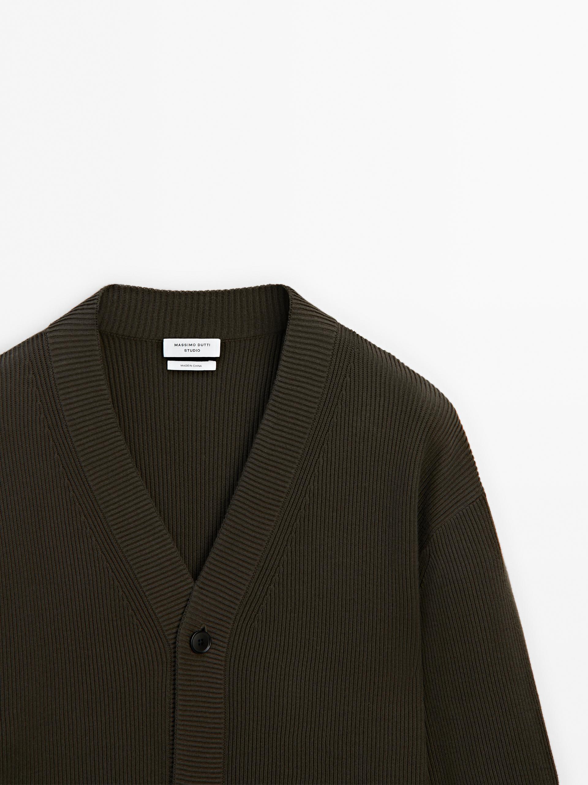 Textured knit cardigan - Studio - Khaki