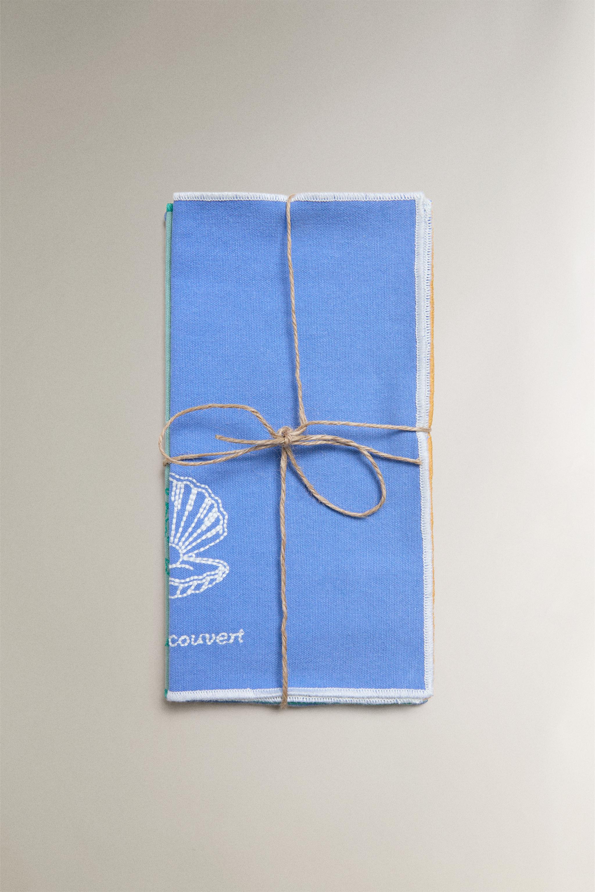 MARINE EMBROIDERED COCKTAIL NAPKINS (SET OF 4)
