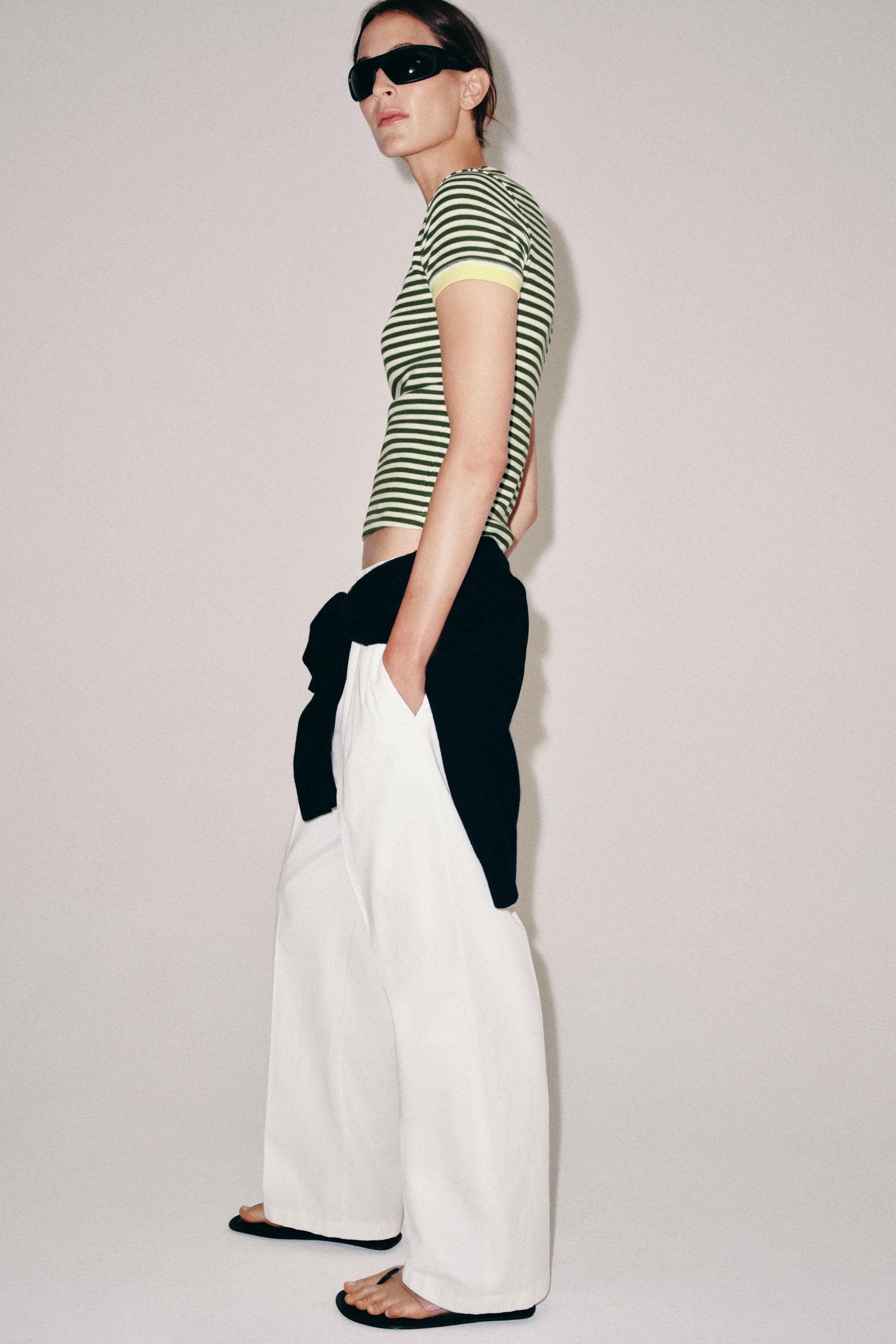 SHORT SLEEVE STRIPED T-SHIRT — Green / Ecru