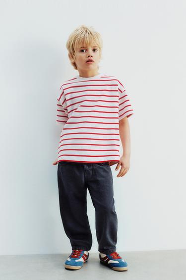 Zara STRIPED T-SHIRT - Red