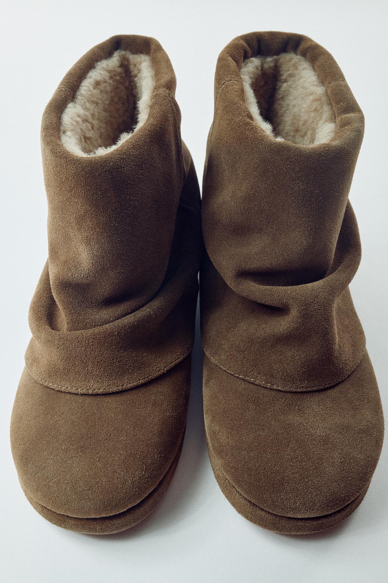 LEATHER ANKLE BOOTS WITH LAYERED DETAIL — Khaki Green
