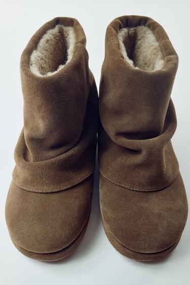 LEATHER ANKLE BOOTS WITH LAYERED DETAIL — Khaki Green 1
