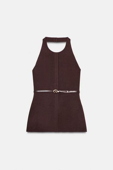 KNIT TOP WITH BELT - Brown by Zara