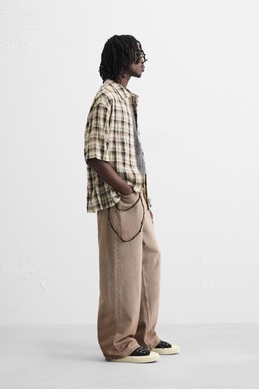 CHEMISE À CARREAUX TEXTURÉE - Marron-Bleu de Zara - Image 3