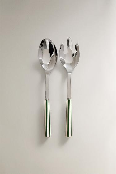 SET POSATE INSALATA MANICO CERAMICA (SET DA 2) - Verde / Ecrù di Zara - Immagine 0