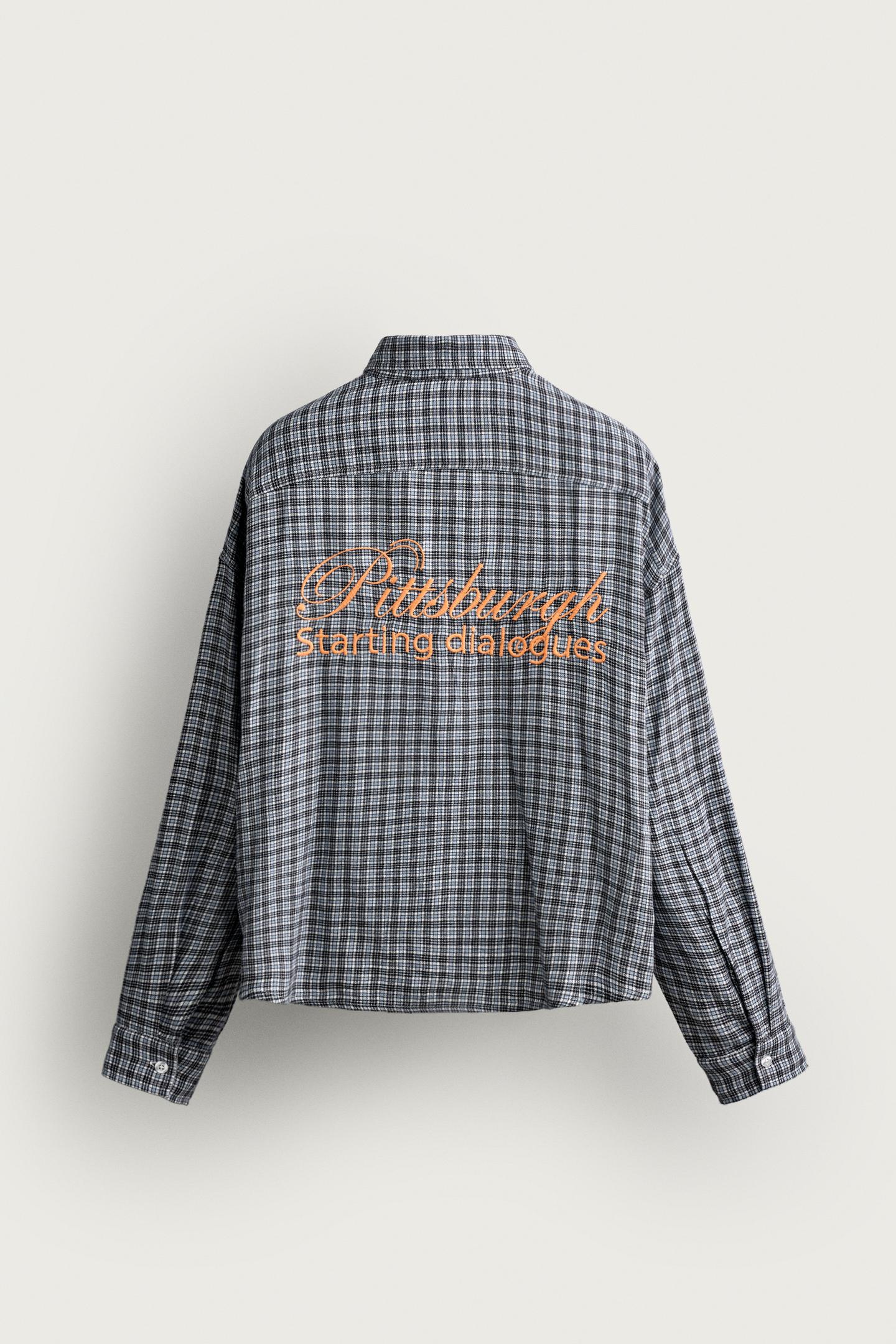 Детская рубашка Zara Embroidered Plaid, цвет: Синий / Тёмно-синий — фото 9