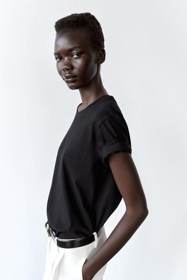 T-SHIRT EN COTON FINI ENZYMATIQUE - Noir de Zara - Image 2