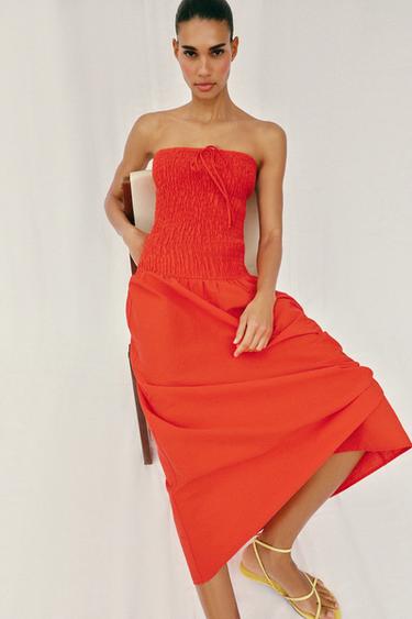 ROBE MI-LONGUE NID D'ABEILLE - ROUGE de Zara - Image 5