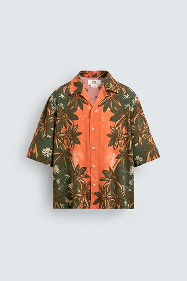 RELAXED FIT FLORAL PRINT SHIRT - Green by Zara