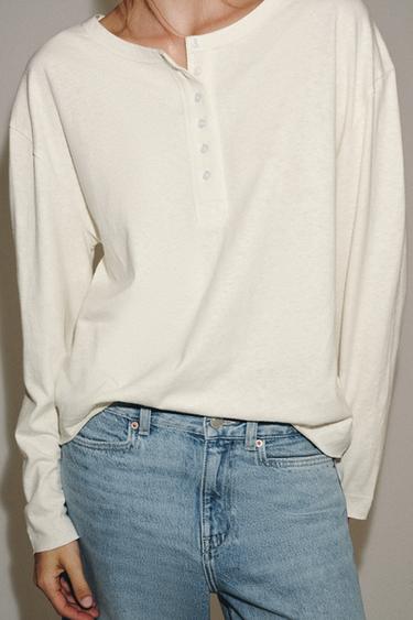 HAUT RUSTIQUE À COL TUNISIEN - Écru de Zara - Image 4