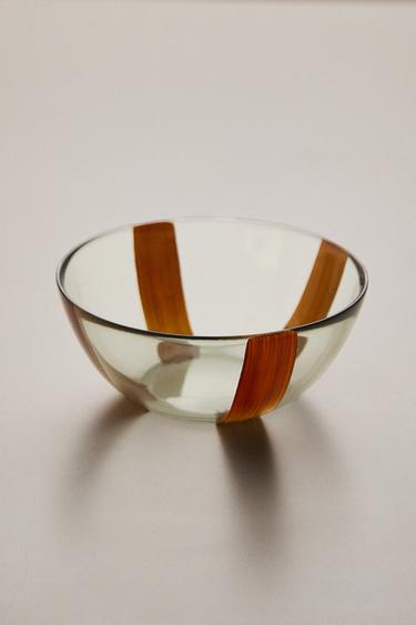 STRIPED GLASS BOWL - Brown by Zara