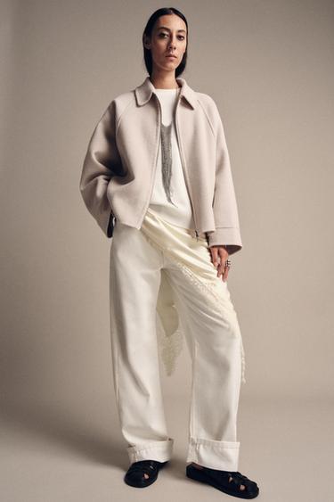 Zara ZW COLLECTION WOOL JACKET WITH ZIP - Ecru