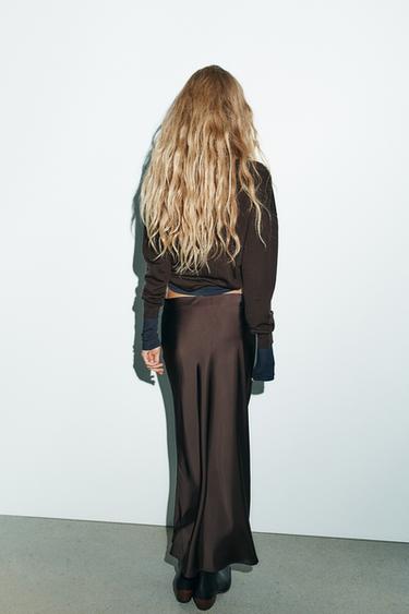 SATIN MIDI SKIRT - Dark aubergine by Zara - Image 4