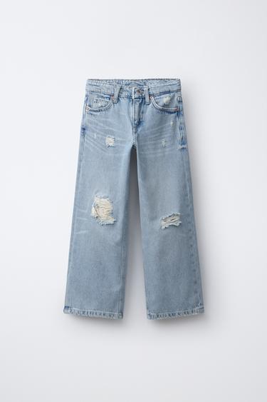 CROCHET WIDE-LEG JEANS - Blue by Zara