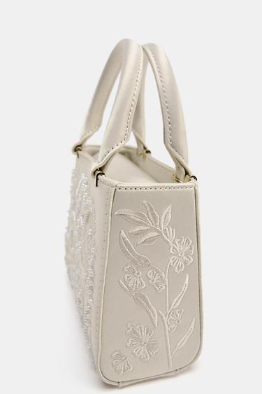SATIN-EFFECT PEARL HANDBAG - Ecru by Zara - Image 3