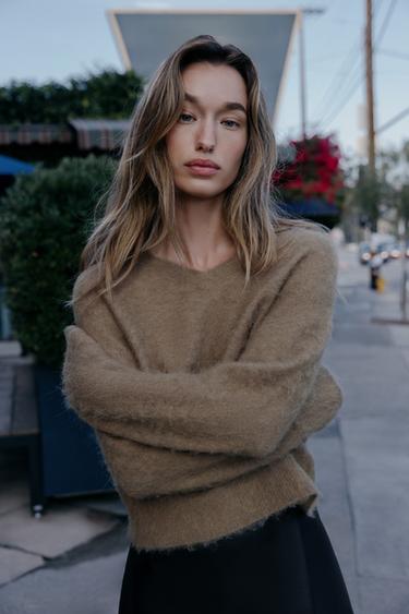 PULL EN MAILLE EFFET BROSSÉ - Marron / Taupe de Zara