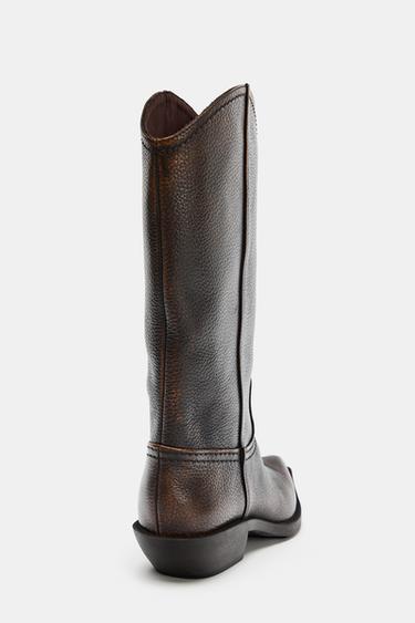 BOTTES EN CUIR À EFFET USÉ - Marron de Zara - Image 3