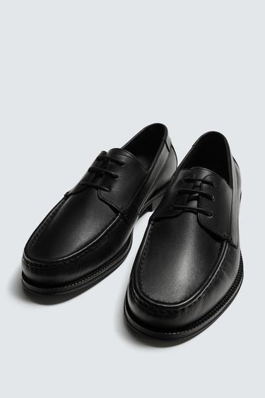 LEATHER DECK SHOES - Black by Zara - Image 1