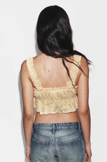 TEXTURED RUFFLE CROP TOP - Pastel yellow by Zara - Image 2