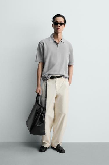 WASHED RELAXED FIT KNIT POLO SHIRT - Grey by Zara