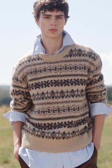 GEOMETRISK JACQUARD STRIKTRØJE - LIMITED EDITION - Beige fra Zara