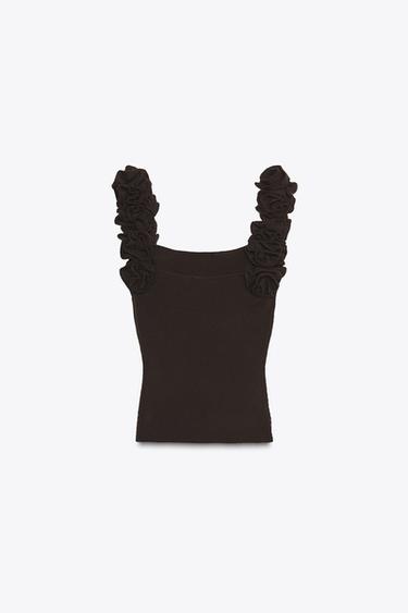 TOP EN MAILLE À BRETELLES À FLEURS - Marron de Zara - Image 7