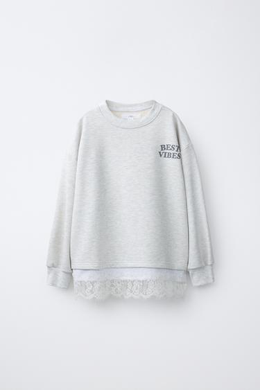 LACE SWEATSHIRT - Grey marl by Zara - Image 0