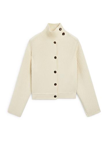 Cárdigan punto cuello alto algodón - Crudo de Zara